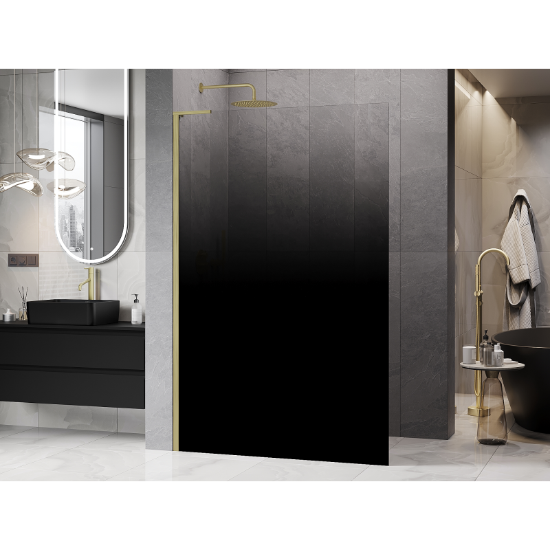 Mexen Kioto L Walk-in Shower Wall 80 x 200 cm, Black Ombre 8 mm, Brushed Gold - 800-080-103-55-76