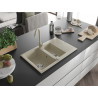 Mexen Gaspar 1.5-bowl granite sink with drainer and Telma kitchen faucet, beige - 6507-69-670200-69