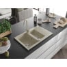 Mexen Gaspar 1.5-compartment granite sink with a drip tray and kitchen mixer tap Telma, Beige - 6507-69-670200-69