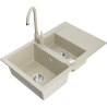 Mexen Gaspar granite sink 1.5-bowl with drainer and Telma kitchen tap, beige - 6507-69-670200-69
