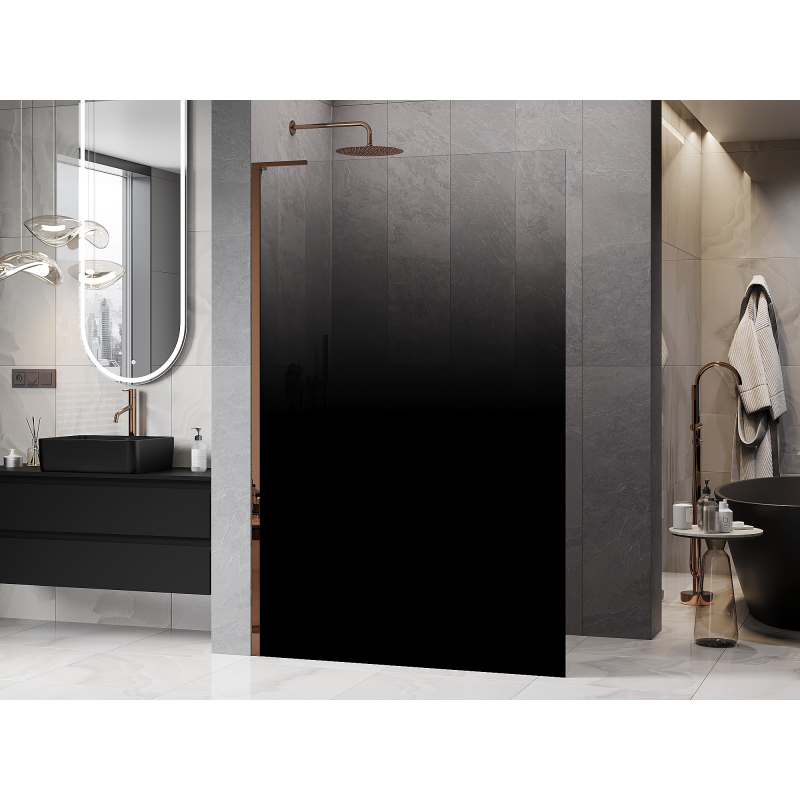 Mexen Kioto L Walk-in Shower Wall 120 x 200 cm, Black Ombre 8 mm, Rose Gold - 800-120-103-60-76