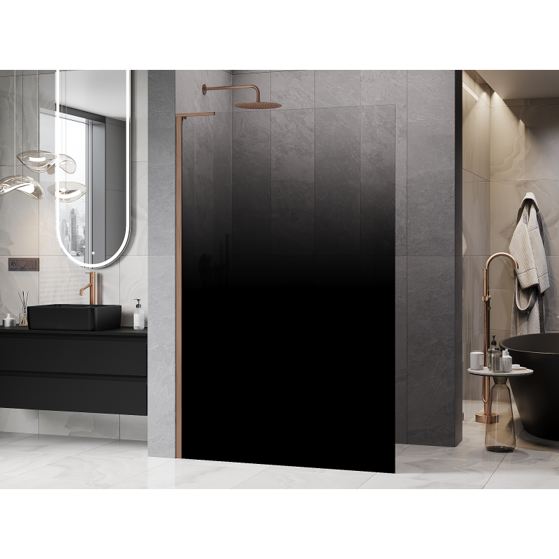 Mexen Kioto L Walk-in Shower Wall 80 x 200 cm, Black Ombre 8 mm, Brushed Copper - 800-080-103-65-76