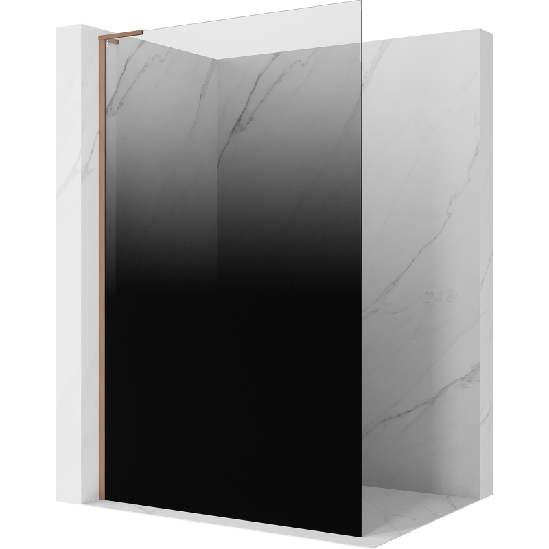 Mexen Kioto L Walk-in Shower Panel 90 x 200 cm, Black Ombre 8 mm, Brushed Copper - 800-090-103-65-76
