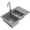 Mexen Gaspar granite sink 1.5-bowl with drainer and Telma kitchen tap, grey - 6507-71-670200-71