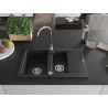 Mexen Gaspar granite sink 1.5-bowl with drainer and Telma kitchen faucet, black/silver - 6507-73-670200-00