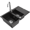 Mexen Gaspar granite sink 1.5-bowl with drainer and Telma kitchen faucet, black/silver - 6507-73-670200-00