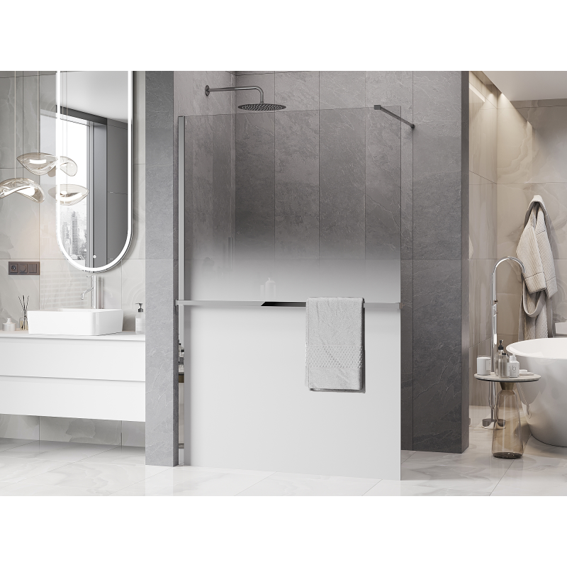 Mexen Kioto+ shower wall with shelf Walk-in 140 x 200 cm, white ombre 8 mm, chrome - 800-140-121-01-86