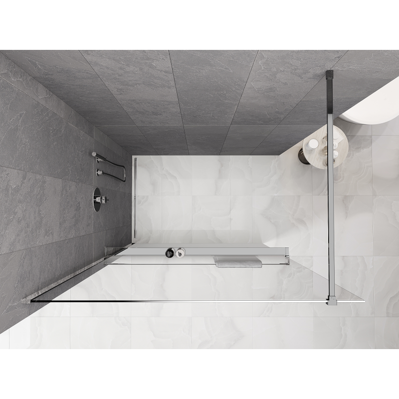 Mexen Kioto+ shower wall with shelf Walk-in 150 x 200 cm, white ombre 8 mm, chrome - 800-150-121-01-86