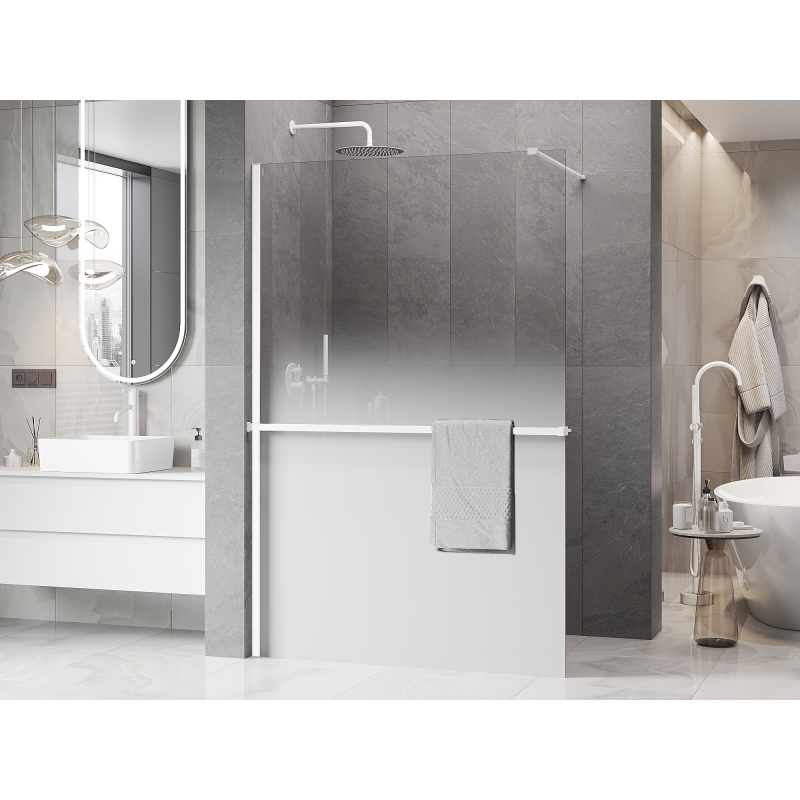 Mexen Kioto+ shower wall with shelf Walk-in 80 x 200 cm, white ombre 8 mm, white - 800-080-121-20-86