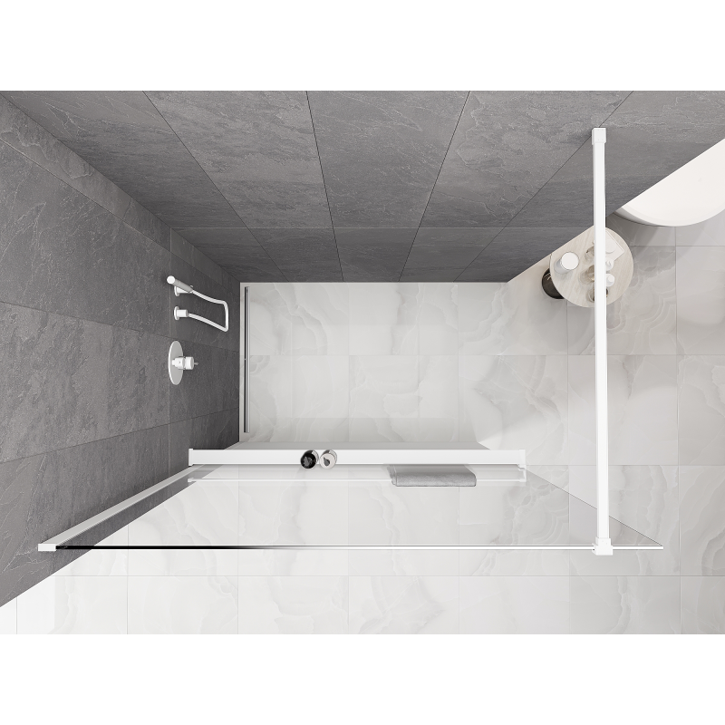Mexen Kioto+ shower wall with shelf Walk-in 80 x 200 cm, white ombre 8 mm, white - 800-080-121-20-86