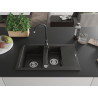 Mexen Gaspar granite sink 1.5-bowl with drainer and Telma kitchen faucet, black/gold - 6507-75-670200-70