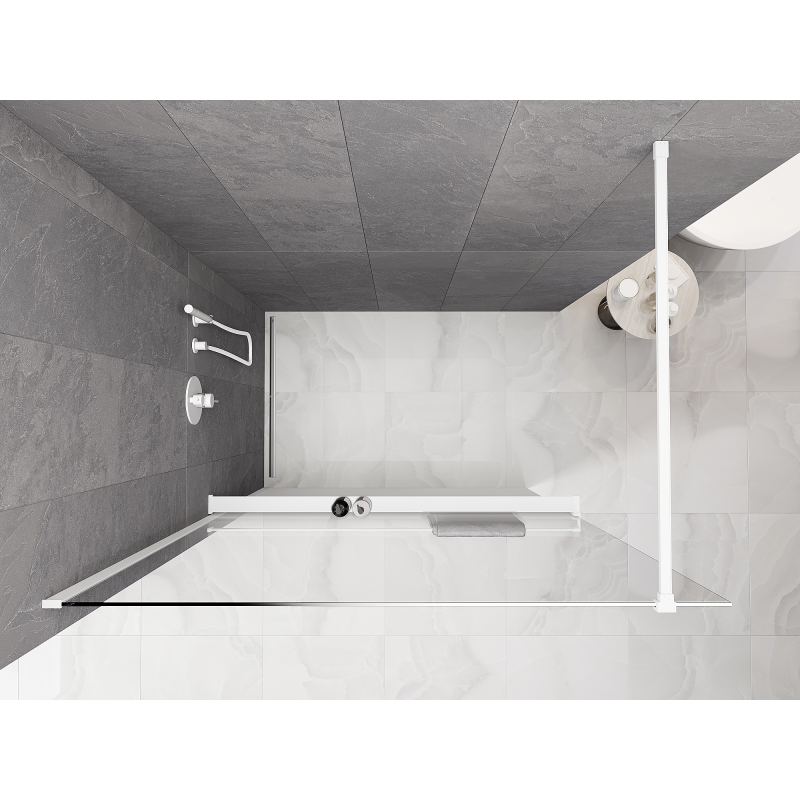 Mexen Kioto+ shower wall with shelf Walk-in 130 x 200 cm, ombre white 8 mm, white - 800-130-121-20-86