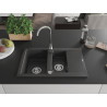 Mexen Gaspar granite sink 1.5-bowl with drainer and Telma kitchen faucet, speckled black - 6507-76-670200-00
