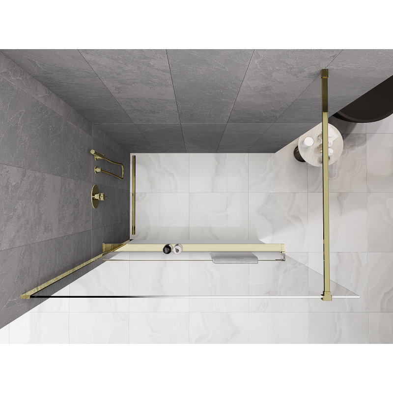 Mexen Kioto+ shower wall with shelf Walk-in 80 x 200 cm, white ombre 8 mm, gold - 800-080-121-50-86