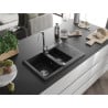 Mexen Gaspar granite sink 1.5-bowl with drainer and Telma kitchen tap, black - 6507-77-670200-00