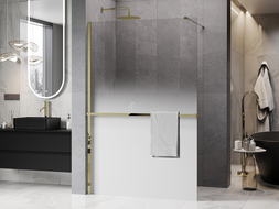 Mexen Kioto+ shower wall with shelf Walk-in 150 x 200 cm, white ombre 8 mm, gold - 800-150-121-50-86