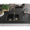 Mexen Gaspar granite sink 1.5-bowl with drainer and Telma kitchen faucet, black - 6507-77-670200-50