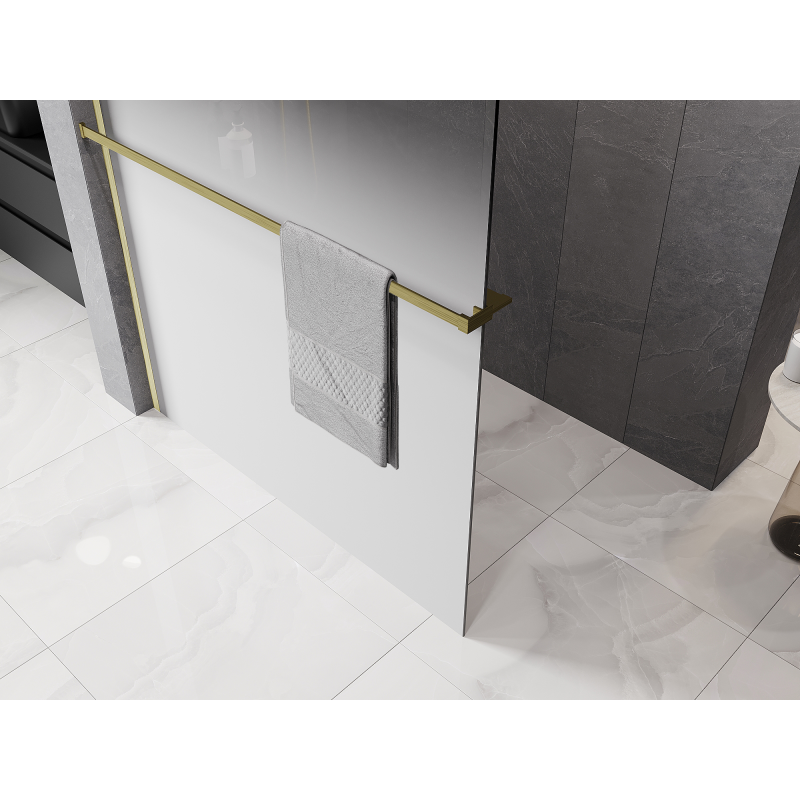 Mexen Kioto+ shower wall with shelf Walk-in 100 x 200 cm, white ombre 8 mm, brushed gold - 800-100-121-55-86