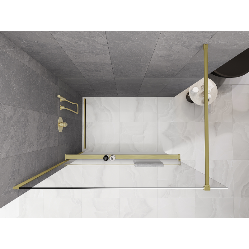 Mexen Kioto+ shower wall with shelf Walk-in 100 x 200 cm, white ombre 8 mm, brushed gold - 800-100-121-55-86