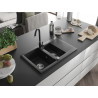 Mexen Gaspar 1.5-Bowl Granite Sink with Drainer and Kitchen Faucet Telma, Black - 6507-77-670200-70