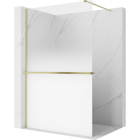 Mexen Kioto+ shower wall with shelf Walk-in 110 x 200 cm, white ombre 8 mm, brushed gold - 800-110-121-55-86