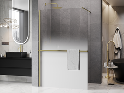 Mexen Kioto+ shower wall with shelf Walk-in 130 x 200 cm, white ombre 8 mm, brushed gold - 800-130-121-55-86