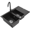 Mexen Gaspar 1.5-bowl granite sink with drainer and Telma kitchen faucet, black/silver - 6507-73-670200-70