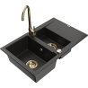 Mexen Gaspar 1.5-bowl granite sink with drainer and Telma kitchen faucet, black/gold - 6507-75-670200-50