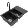 Mexen Gaspar granite sink 1.5-bowl with drainer and Telma kitchen faucet, black/gold - 6507-75-670200-70