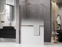 Mexen Kioto+ shower wall with shelf Walk-in 90 x 200 cm, white ombre 8 mm, rose gold - 800-090-121-60-86