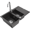 Mexen Gaspar granite sink 1.5-bowl with drainer and Telma kitchen faucet, speckled black - 6507-76-670200-00