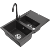 Mexen Gaspar granite sink 1.5-bowl with drainer and Telma kitchen faucet, black speckled - 6507-76-670200-76