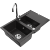 Mexen Gaspar 1.5-compartment granite sink with a drip tray and kitchen mixer tap Telma, Black - 6507-77-670200-00