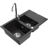 Mexen Gaspar granite kitchen sink 1.5-basin with drainer and Telma kitchen faucet, black - 6507-77-670200-00