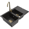 Mexen Gaspar 1.5-compartment granite sink with a drip tray and kitchen mixer tap Telma, Black - 6507-77-670200-50