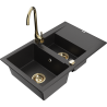 Mexen Gaspar granite sink 1.5-bowl with drainer and Telma kitchen faucet, black - 6507-77-670200-50