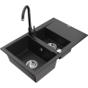 Mexen Gaspar 1.5-compartment granite sink with a drip tray and kitchen mixer tap Telma, Black - 6507-77-670200-70