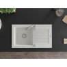 Mexen Pablo granit sink 1-bowl with drainer and Telma kitchen faucet, white - 6510-20-670200-00