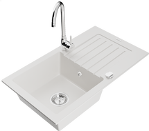 Mexen Pablo 1-Bowl Granite Sink with Drainer and Telma Kitchen Tap, White - 6510-20-670200-00