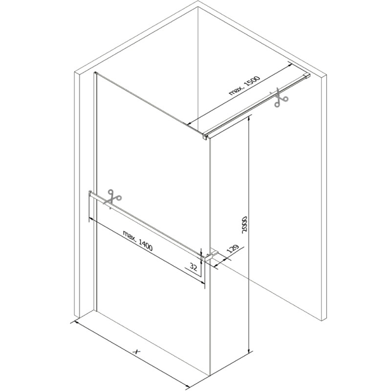 Mexen Kioto+ shower wall with shelf Walk-in 150 x 200 cm, white ombre 8 mm, brushed copper - 800-150-121-65-86
