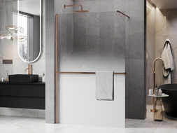 Mexen Kioto+ shower wall with shelf Walk-in 80 x 200 cm, white ombre 8 mm, brushed copper - 800-080-121-65-86