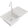 Mexen Pablo 1-compartment granite sink with a drip tray and kitchen mixer tap Telma, White - 6510-20-670200-20