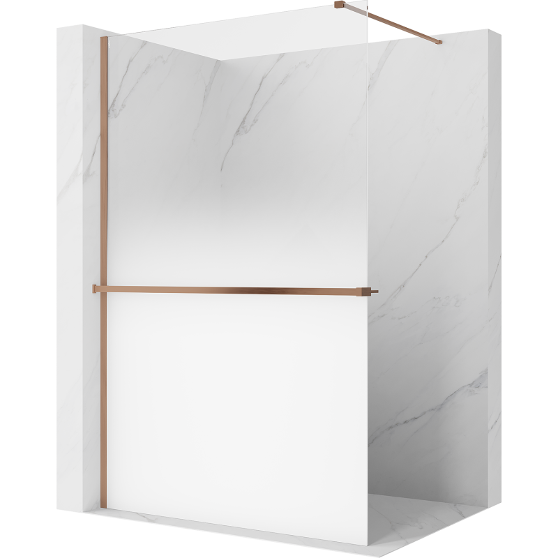 Mexen Kioto+ shower wall with shelf Walk-in 110 x 200 cm, white ombre 8 mm, brushed copper - 800-110-121-65-86