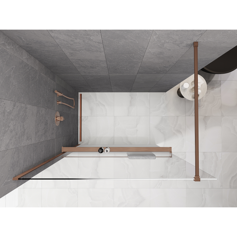 Mexen Kioto+ shower wall with shelf Walk-in 110 x 200 cm, white ombre 8 mm, brushed copper - 800-110-121-65-86