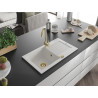 Mexen Pablo single-bowl granite sink with drainer and Telma kitchen faucet, white - 6510-20-670200-50