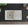 Mexen Pablo single-bowl granite sink with drainer and Telma kitchen faucet, white - 6510-20-670200-50