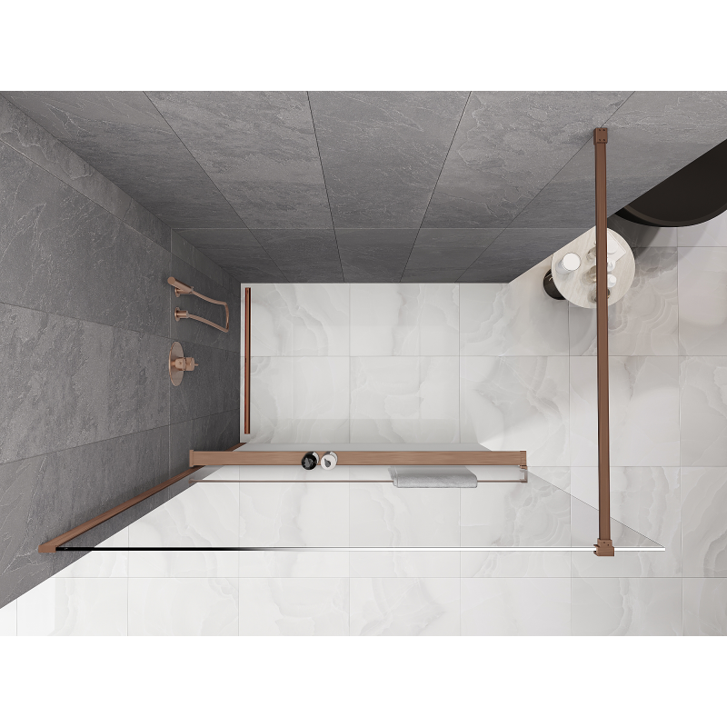 Mexen Kioto+ shower wall with shelf Walk-in 150 x 200 cm, white ombre 8 mm, brushed copper - 800-150-121-65-86