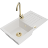 Mexen Pablo 1-compartment granite sink with a drip tray and kitchen mixer tap Telma, White - 6510-20-670200-50