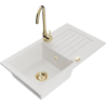 Mexen Pablo single-bowl granite sink with drainer and Telma kitchen faucet, white - 6510-20-670200-50