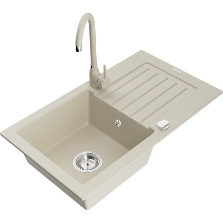 Mexen Pablo 1-bowl granite sink with drainer and Telma kitchen tap, beige - 6510-69-670200-69